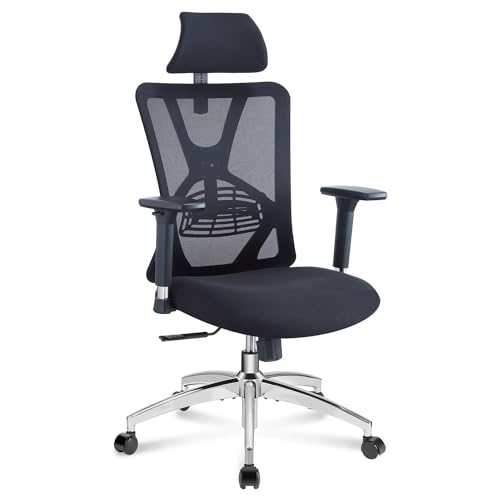 Ticova Ergonomic Office Chair - High Back Desk Chair with Adjustable Lumbar Support, Headrest & 3D Metal Armrest - 130° Rocking Mesh Computer Chair