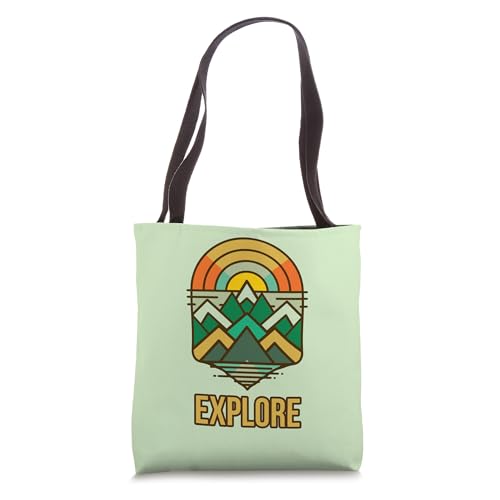 Explore Retro Mountain Sunset Geometry Tote Bag