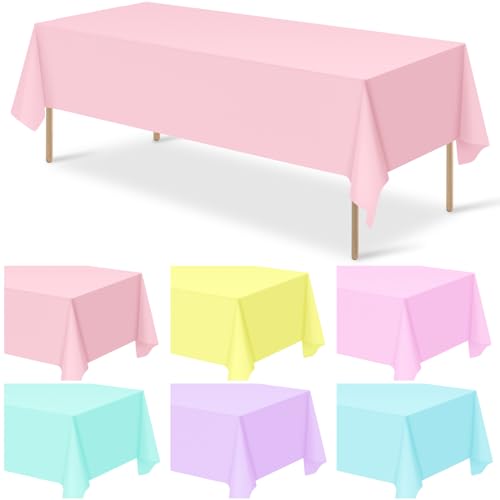 12Pcs Plastic Pastel Color Tablecloths,Assorted Color Table Cloth Disposable Rectangle Table Covers for Baby Shower, Wedding,Birthday Party,Spring Easter and Summer Party Decorations, 54 x 108 Inch