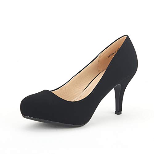 DREAM PAIRS Tiffany Womens Heels New Low Stiletto Round Toe Platform Pump Shoes, Black Nubuck - 8.5 (Platform Pumps Shoes)