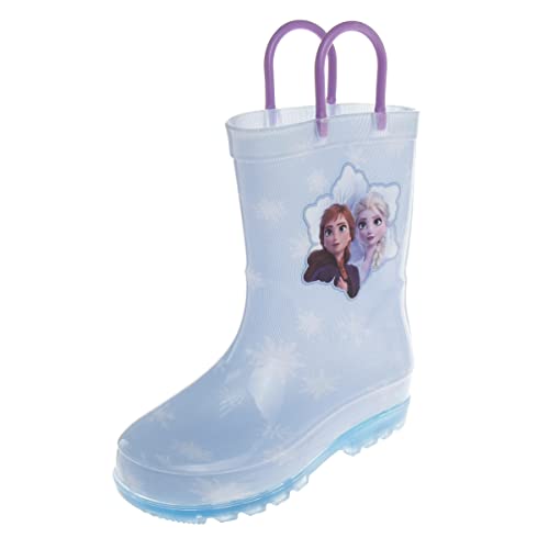 Josmo Girls Frozen Waterproof Easy Pull Handle Rainboots - Anna & Elsa Princess rain boot - Light Blue (size 9-10 Toddler)