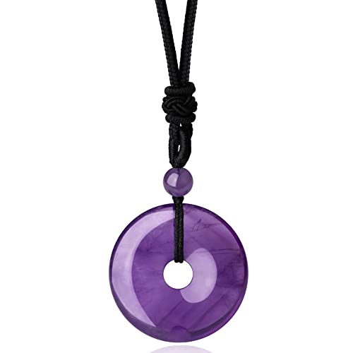 XIANNVXI Amethyst Healing Crystal Stone Necklace for Men Women Adjustable Rope Natural Gemstone Pendant Necklaces Lucky Amulet Jewelry