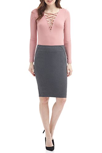 Rekucci Women's Ease into Comfort Fit Perfect Midi Pencil Skirt (Medium, Charcoal)