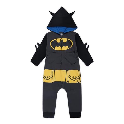 Warner Bros. DC Comics Superman or Batman Boys’ Zip Up Hooded Long Sleeve Romper for Newborn, Infant and Toddler – Blue or Black