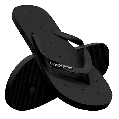 Shower Shoez Mens Non-Slip Shower Gym Pool Dorm Water Sandals Flip Flops (Black, numeric_10)