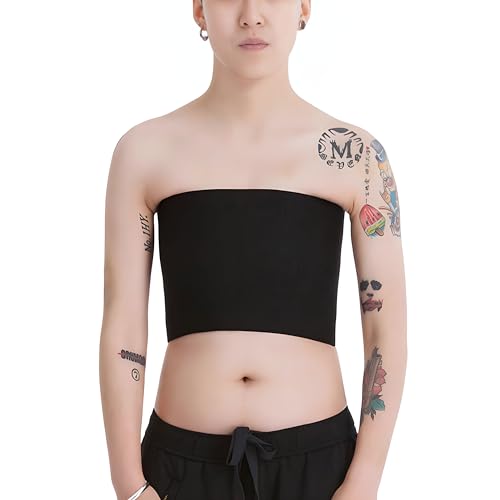 BaronHong Tomboy Trans Lesbian Strapless Plus Size Chest Binder Top with 20 CM Elastic Band(Black,XL)