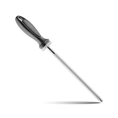 Knife Sharpener Rod, Little Cook 12 inch Knife Sharpening Steel, Knife Sharpening Rod with Ergonomic PP Handle (black)