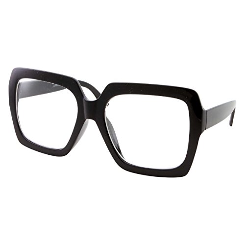 grinderPUNCH XL Black Thick Square Oversized Clear Lens Glasses - Men and Women Costume or Fashion - Black