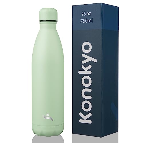 Konokyo Insulated Water Bottles,25oz Double Wall Stainless Steel Vacumm Metal Flask for Sports Travel,Macaron Green