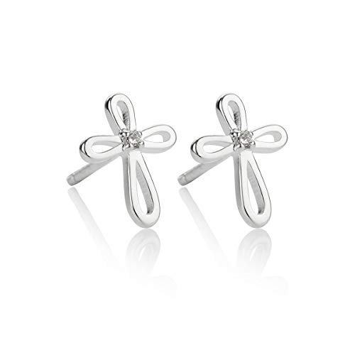 Molly B London Hypoallergenic Sterling Silver Cherish Diamond Cross Stud Earrings for Girls and Teens. Ideal for Baptism, Quinceañera, Flower Girls and First Communion Gifts