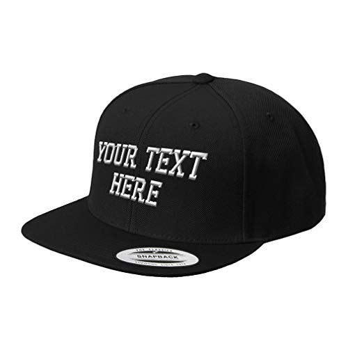 Snapback Hats for Men & Women Custom Personalized Text Acrylic Flat Bill Baseball Cap Snapback Black One Size