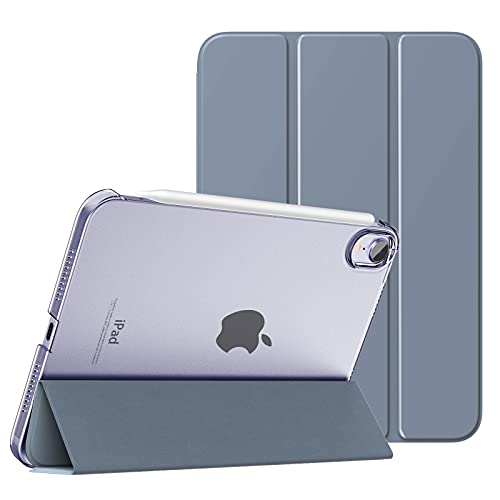 MoKo Case Fit New iPad Mini 6 2021 (6th Generation, 8.3-inch) - Hard Clear Back Shell Slim Lightweight Stand Cover with Translucent Frosted Back Protector, Auto Wake/Sleep, Grey Purple