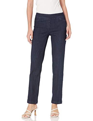 SLIM-SATION Women's Wide Band Pull-On Relaxed Leg Pant with Tummy Control, 12, Denim