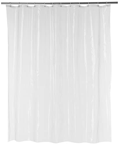 Amazon Basics Water Resistant 8-Gauge PEVA Shower Curtain Liner with Metal Grommets and Plastic Hooks, 72'L x 72'W, Clear