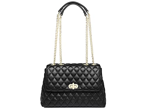 ER.Roulour Quilted Crossbody Bags for Women, Trendy Roomy Shoulder Handbags with Flap Gold Hardware Chain Purses Shoulder Bag Black