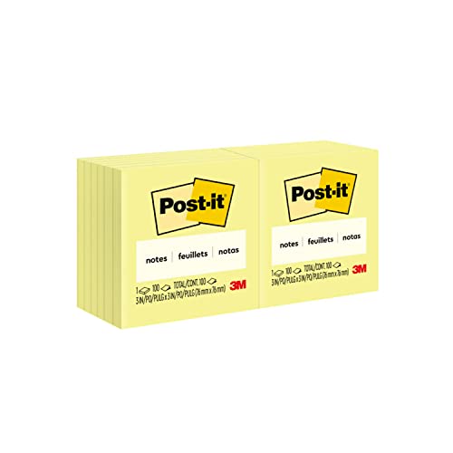 Post-it Notes, 3x3 in, (Pack of 12), Canary Yellow, Clean Removal, Recyclable