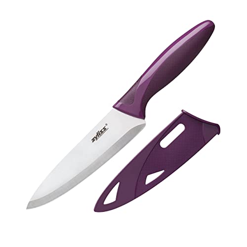 Zyliss Utility Knife with Sheath Cover - Precision Knife for Cutting & Slicing - Paring Knife for Meat, Fruits & Vegetables - Culinary Kitchen Knife - 5.5' Carbon Stainless Steel Blade - Purple