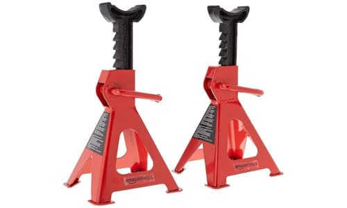 Amazon Basics Steel Jack Auto Stands, 3 Ton Capacity, 1 Pair, Black and Red