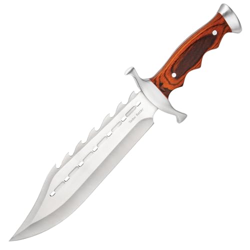 Timber Rattler Sinful Spiked Bowie Knife | Spiked Back Fixed Blade Knife | Ergonomic Hardwood Handle | 9 1/2' Stainless Steel Blade | Nylon Sheath Included | 15' Overall Length