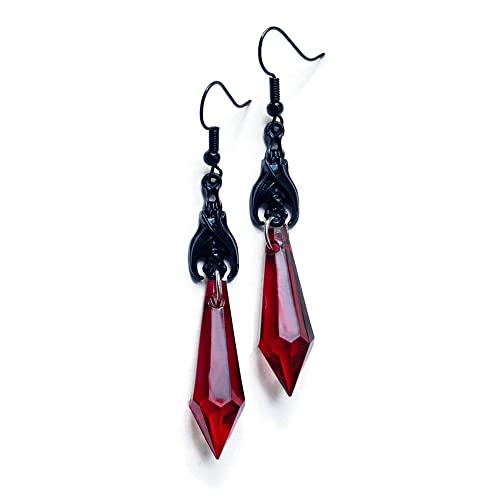 Gothic Bat Dangle Earrings - Red Crystal Teardrop Beads Ear Hook Bat Animal Earrings for Women Girls