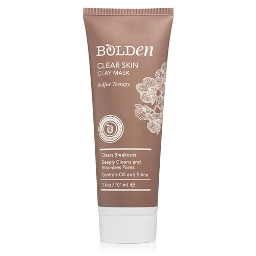 BOLDEN Clear Skin Clay Mask | Made with Sulfur for Deep Pore Cleansing & Preventing Breakouts | Pore Minimizer and Oil Reducer for Sensitive Skin | 3.5 fl oz