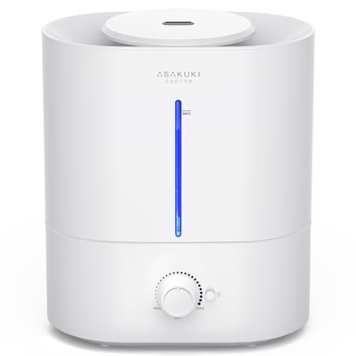 ASAKUKI Humidifiers for Bedroom Large Room, 4L Cool Mist Humidifiers, Top Fill Baby Humidifiers for Nursery, Quiet Room Humidifier with 40H Runtime, Diffuser, Night Light, Auto Shut Off, Easy Clean