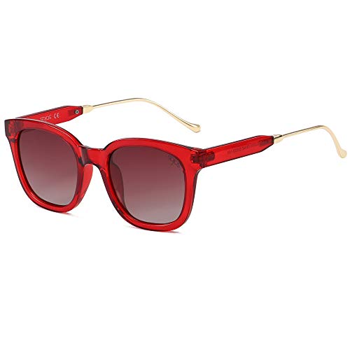 SOJOS Classic Square Polarized Sunglasses Womens Mens Retro Trendy Shades UV400 Sunnies, Red/Burgundy