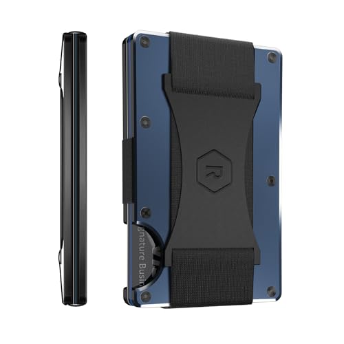 RIDGE wallets for men - The Ultimate RFID Wallet for Modern Dads - Slim, Stylish, and RFID Blocking - Aluminum Card & Cash Strap Wallet (Navy)