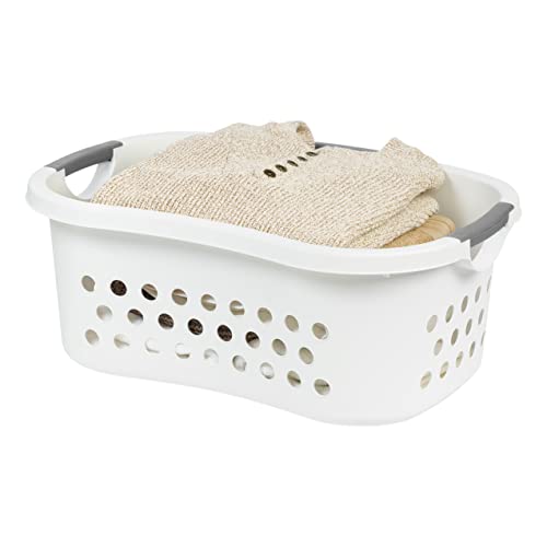 IRIS USA Laundry Basket 50L Large Plastic Hip Hold Hamper with Built-In Comfort Carry Handles, 1-Pack, 1.5 Bushel Hamper for Storage with Ventilation Holes for Closet Dorm Laundry Room Bedroom, White