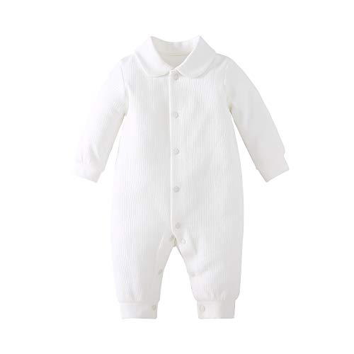 pureborn Unisex Baby Boys Girls Spring Fall Romper Jumpsuit - Solid White Long Sleeve Jumpsuit Clothes for Christening Baptism 18-24 Months