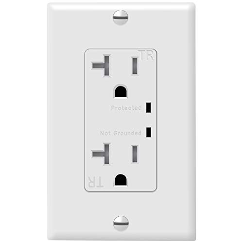 TOPGREENER Decorator Receptacle Outlet w/Surge Protector and Grounding Indicator, Child Safe, Tamper-Resistant, Self-Grounding, 900 Joules, 2-Pole, 20A 125V, UL Listed, TGTRSS220R, White