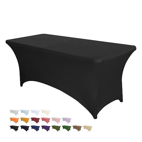 Pzzpzs 6FT Table Covers Spandex Table Covers Rectangle Tables Tablecloths for Parties Business Display Table Cover Banquet and Festival Tablecloth for Wedding.（Black 6FT）