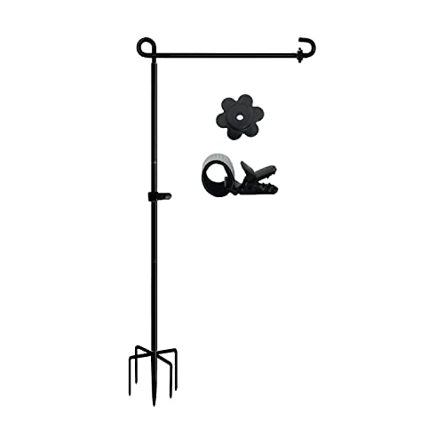 LCCBRO Garden Flag Stand Holder Pole with 5 Prong Base for Outside Double Flag, More Stable Yard Flag Stand Weather Proof, for Small Garden Flags 12 x 18