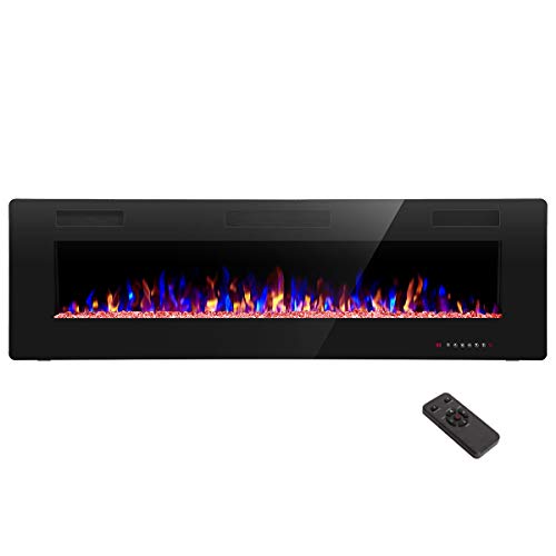 R.W.FLAME 60' Recessed and Wall Mounted Electric Fireplace, Low Noise, Remote Control with Timer, Touch Screen, Adjustable Flame Color and Speed, 750-1500W