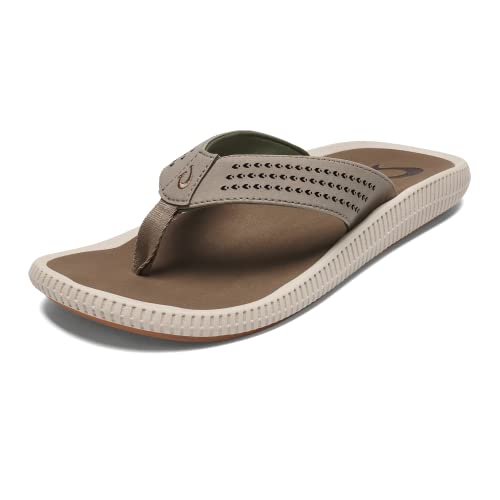 OLUKAI Ulele Men's Beach Sandals, Quick-Dry Flip-Flop Slides, Water Resistant Suede Lining & Wet Grip Soles, Soft Comfort Fit & Arch Support, Clay/Mustang, 12