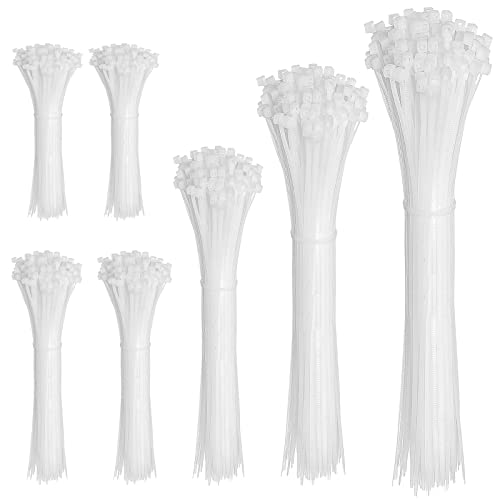 Cable Zip Ties,600 Piece Self-Locking Nylon CableTies,Assorted Sizes 4+6+8+10+12-Inch,Multi-Purpose Wire Management Plastic Ties,Perfect for Home,Garden,Office,Travel and Workshop.White