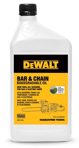 DEWALT Biodegradable Chainsaw Oil – High Performance, Non Toxic Professional Lubricant – Green, Eco-Friendly, Ultraclean, All Season Bar & Chain Lube, 32 oz