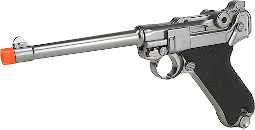 Evike Airsoft - WE WWII Full Size/Metal Airsoft Luger Gas Blowback (Color: Silver / 6 Inch) - (PID: 31823)