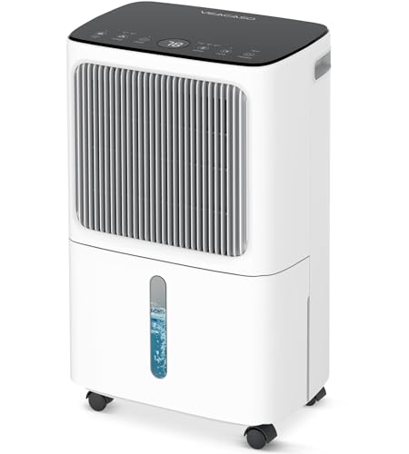 Dehumidifier for Basement with Drain Hose Max 34 Pint, VEAGASO 2,500 Sq.Ft Dehumidifiers for Home, Large Room, Bathroom, Three Operation Modes, Intelligent Humidity Control, Dry Clothes, 24HR Timer