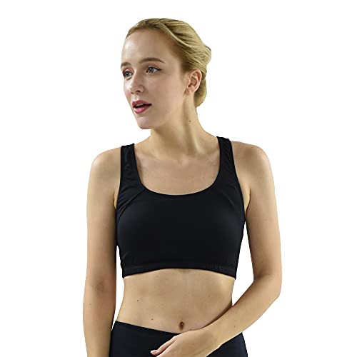 Private Island Women UPF 50+ Swim Tank Bra Short Top Sports Bras Swimsuit Rash Guard (3XL, Black-RST)