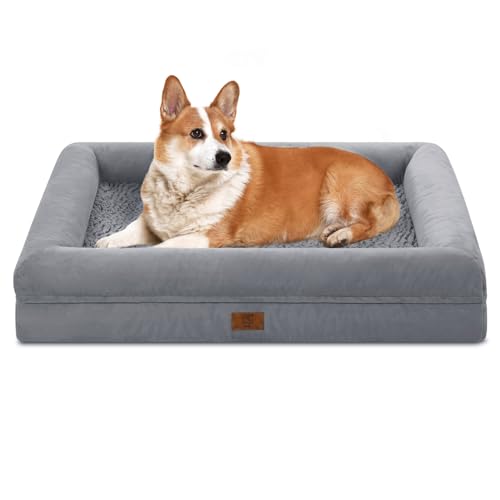 Large Dog Bed Orthopedic Washable: Medium Dog Bed with Waterproof Removable Washable Cover Dog Bed Medium Size Dog with Non-Slip Bottom Memory Foam Pet Couch Sofa Grey Dog Beds Large Sized Dog