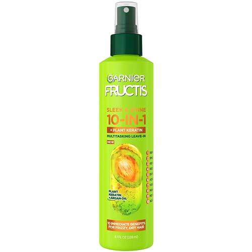 Garnier Fructis Sleek & Shine 10-in-1 for Frizzy, Dry Hair, Plant Keratin, 8.1 Fl Oz, 1 Count (Packaging May Vary)