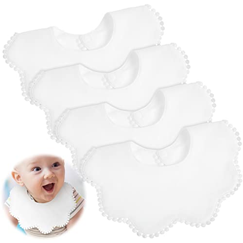 JenPen 4 Pieces White Bibs for Baby Girl Bandana Bibs Baby Bandana Drool Bibs 360 Bibs for Baby Girl Muslin Bibs Set for Teething Toddler