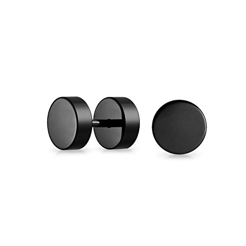 Black Bar Bell 8 MM Round Illusion Faux Ear Plug Earrings For Men For Teen Surgical Steel 16G Screw back