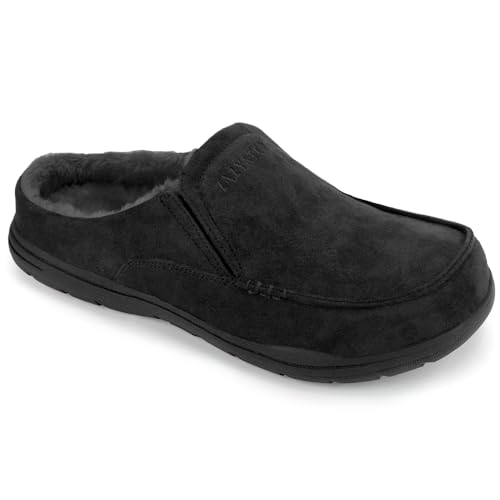 LazyStep Men's McCoy Suede Wide Clog Slipper with Comfort Memory Foam, Slip on Warm Indoor Outdoor House Shoes(2024, Black, Size 11)