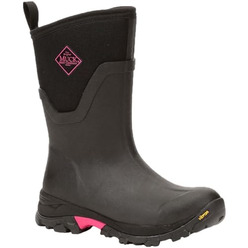 Muck Arctic Ice AGAT Waterproof Lightweight Warm Mid Rubber Rain Boots Women's (Replaced AS2MV-404), Black/Hot Pink, 8