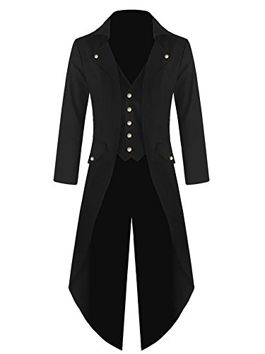 Mens Steampunk Victorian Jacket Gothic Tailcoat Costume Vintage Tuxedo Viking Renaissance Pirate Halloween Coats Black