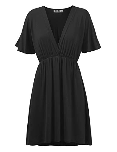 Lock and Love LL WDR 1338 Womens Short Sleeve Kimono Style Deep V-Neck Casual Summer Dress S-3XL Plus Size XXL Black