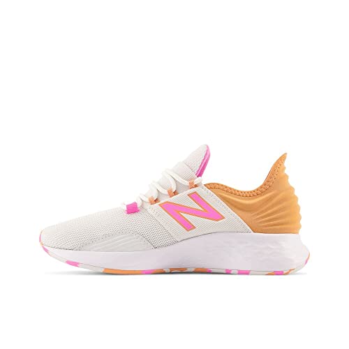 New Balance Kid's Fresh Foam Roav V1 Lace-up Running Shoe Running Shoe, Nimbus Cloud/Peach Glaze/Vibrant Pink, 6 Big Kid