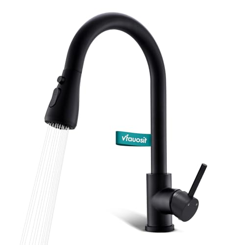 Black Kitchen Faucet with Pull Down Sprayer, VFAUOSIT Kitchen Sink Faucet, Commercial Stainless Steel Laundry Single Handle Pull Out Kitchen Faucets Matte Black, Grifo para Fregaderos de Cocina